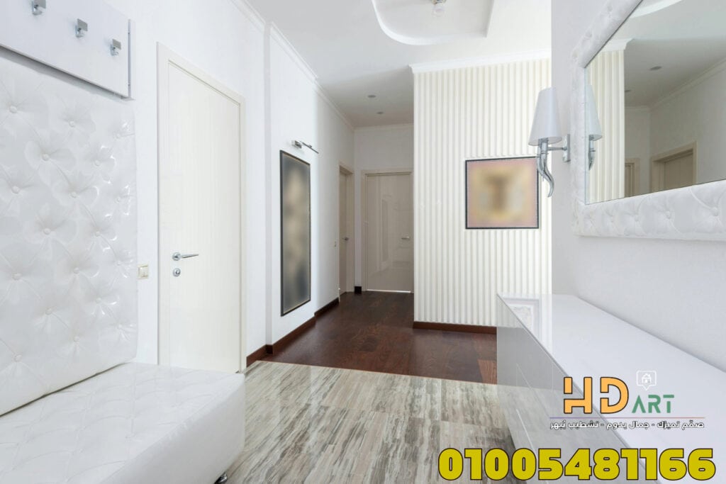تصميم جبس بورد ريسبشن طويل بإضاءة جانبية مودرن
